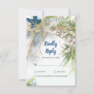 Modern strand thema bruiloft RSVP kaartje