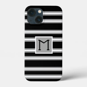 Modern Streepjespatroon met Monogram Zwart Grijs W iPhone 13 Mini Hoesje