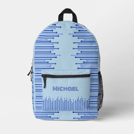 Modern streeppatroon op bleek blauw, personaliseer bedrukte rugzak (Voorkant)