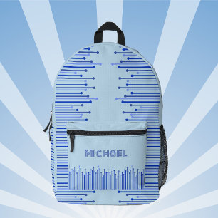 Modern streeppatroon op bleek blauw, personaliseer bedrukte rugzak