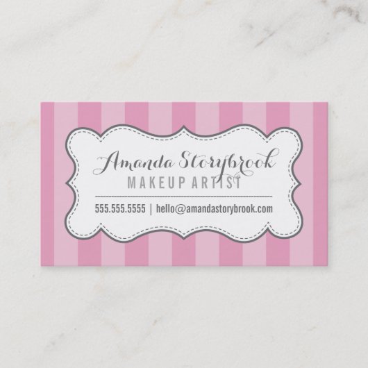 MODERN streeppatroon trendy roze grijs Visitekaartje (Voorkant)
