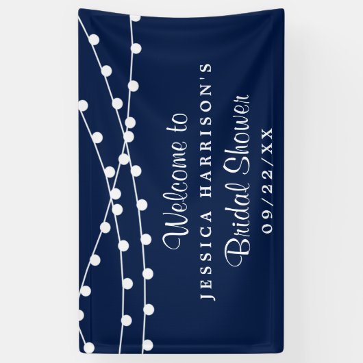 Modern string lichten op Navy Blue Vrijgezellenfee Spandoek (Verticaal)