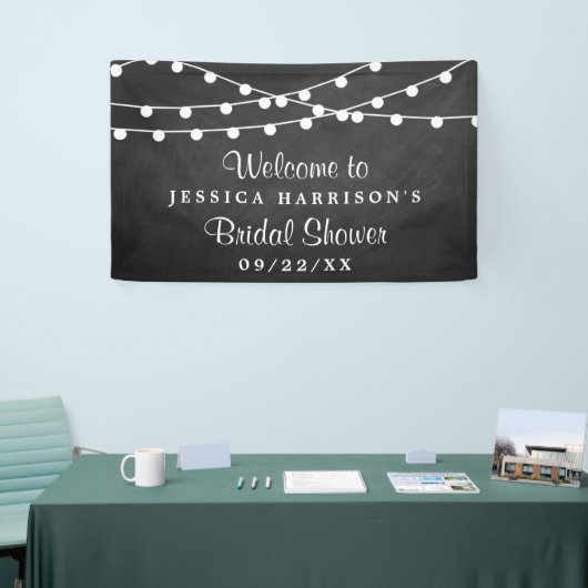 Modern String Lights op ChalkboardVrijgezellenfees Spandoek (Beurs)