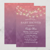 Modern String Lights Paars Baby shower Kaart (Voorkant / Achterkant)