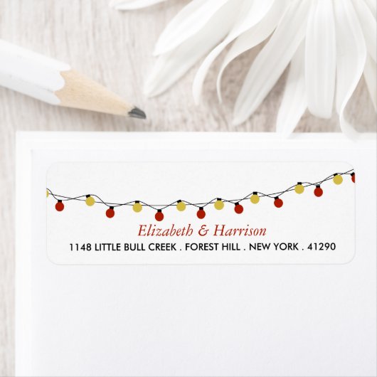 Modern String Lights, Red & Gold Wedding Etiket (Insitu)