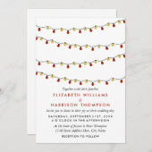 Modern String Lights, Red & Gold Wedding Kaart (Voorkant / Achterkant)