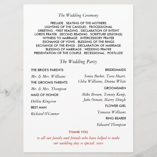 Modern String Lights, Red & Gold Wedding Programma (Achterkant)