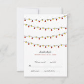 Modern String Lights, Red & Gold Wedding RSVP Kaartje (Voorkant)