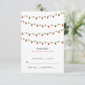 Modern String Lights, Red & Gold Wedding RSVP Kaartje (Staand voorkant)