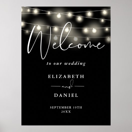 Modern String Lights Wedding Welcome Sign Poster (Voorkant)