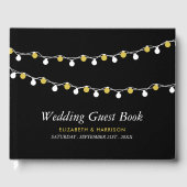 Modern String Lights, White & Gold Wedding Gastenboek (Voorkant)