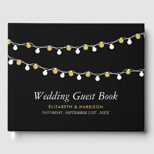 Modern String Lights, White & Gold Wedding Gastenboek (Voorkant)