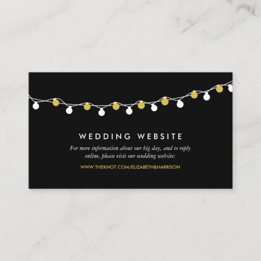 Modern String Lights, White & Gold Wedding Website Informatiekaartje (Voorkant)