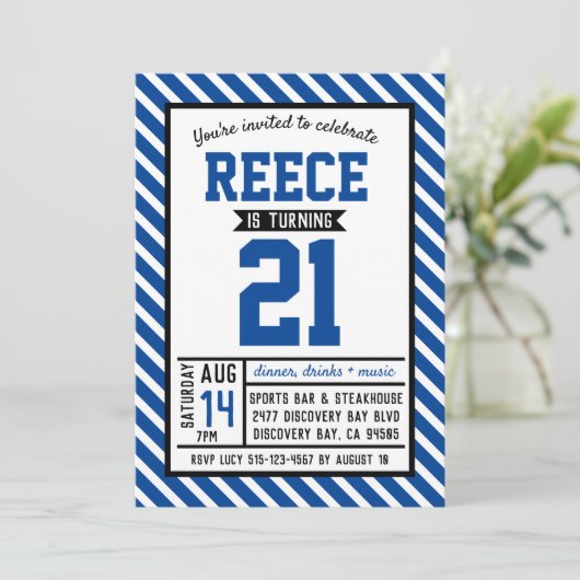 Modern Stripe Blue Man 21e Verjaardag Kaart (Staand voorkant)