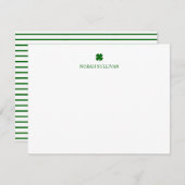Modern Stripe Green Four Leaf Clover Lucky Irish Notitiekaartje (Voorkant / Achterkant)