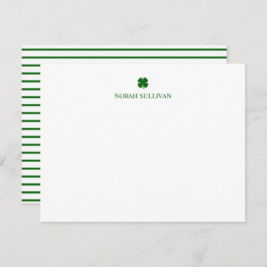 Modern Stripe Green Four Leaf Clover Lucky Irish Notitiekaartje (Voorkant / Achterkant)