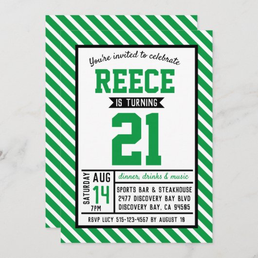 Modern Stripe Green Man 21e Verjaardag Kaart (Voorkant / Achterkant)