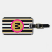 Modern Stripe Monogram Bagagelabel - zwart/goud (Voorkant horizontaal)