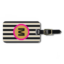 Modern Stripe Monogram Bagagelabel - zwart/goud
