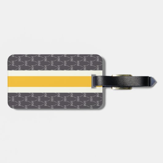 Modern Stripe Monogram met Ontwerppatroon grijs Bagagelabel (Achterkant horizontaal)