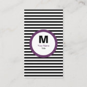 Modern Stripe Monogram Visitekaartje - zwart/wit (Voorkant)