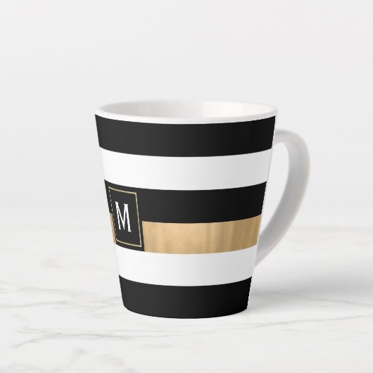 Modern Stripe Monogrammed Latte Mok (Rechterhoek)