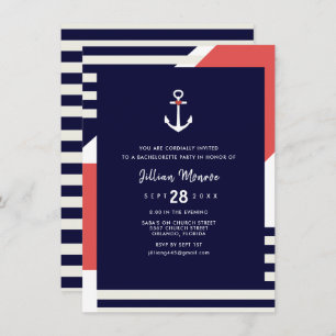Modern Stripe Nautical Anchor Bachelorette Party Kaart