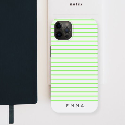 Modern Stripe | Neon Lime Green Funky Trendy Name Case-Mate iPhone Case