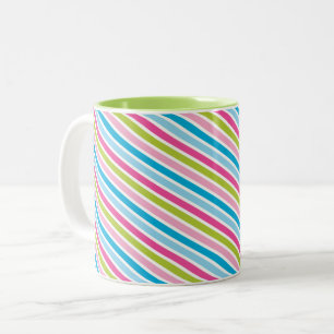 MODERN STRIPE PATROON feestelijk roze blauw groen Tweekleurige Koffiemok