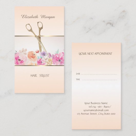 Modern, Stripe, Scissors, Flowers Appointcard Aanbevelingskaartje (Voorkant / Achterkant)