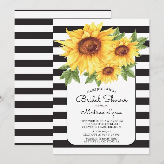 Modern Stripe Sunflower Bridal Shower Invitation Kaart (Voorkant / Achterkant)