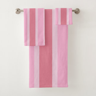 Modern striped bath towel set in dark light pink bad handdoek