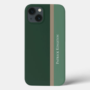 Modern Striped Green & Khaki Brown Color Block iPhone 13 Hoesje