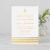 Modern Stripes Anchor Nautical Wedding Folie Uitnodiging (Staand Voorkant)