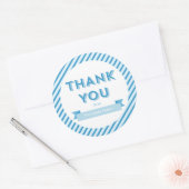 Modern Stripes Blue Baby shower dank u Ronde Sticker (Envelop)