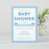 Modern Stripes Blue Baby shower Invitation Kaart (Staand voorkant)