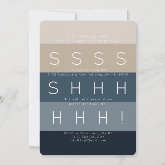 Modern Stripes Blue Surprise Party Kaart (Voorkant)