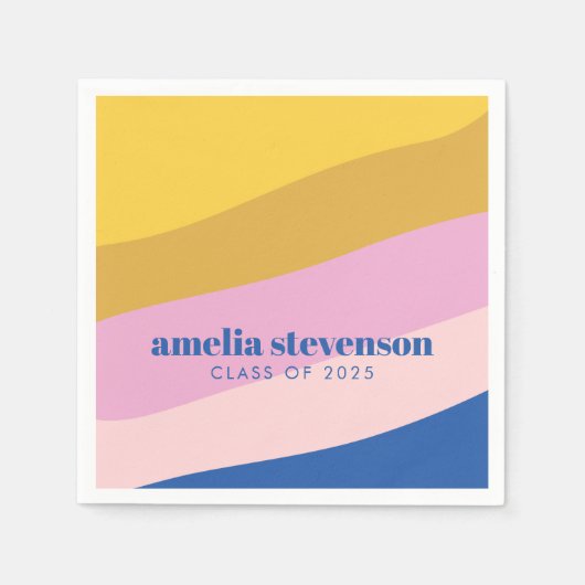 Modern Stripes Blue Yellow Custom Afstuderen Servet (Voorkant)