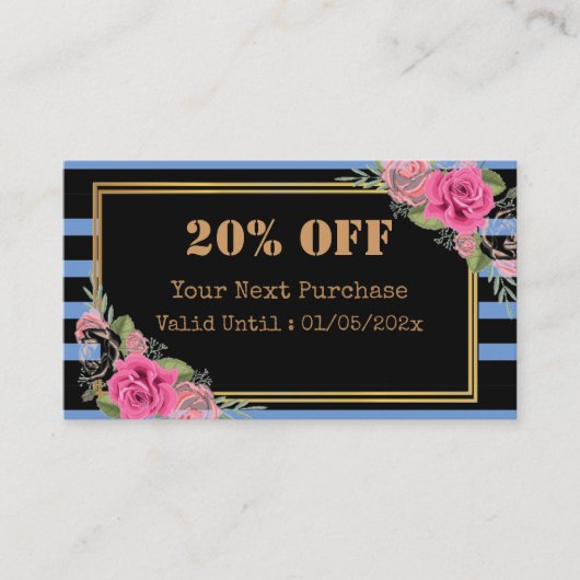Modern Stripes Floral QR Code Korting Kaart (Voorkant)