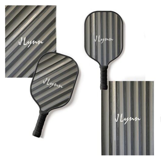 Modern Stripes Grijs Zwart Smokey Monochromatic Pickleball Paddle