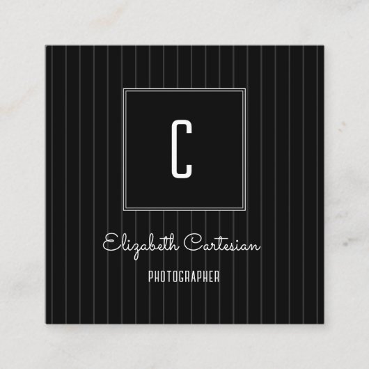Modern Stripes Monogram | Zwart Visitekaartje Contactkaartje (Voorkant)