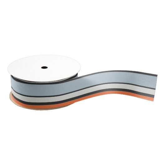 Modern Stripes Pattern Oranje grijs Blauw Wit Grosgrain Lint (Spoel)