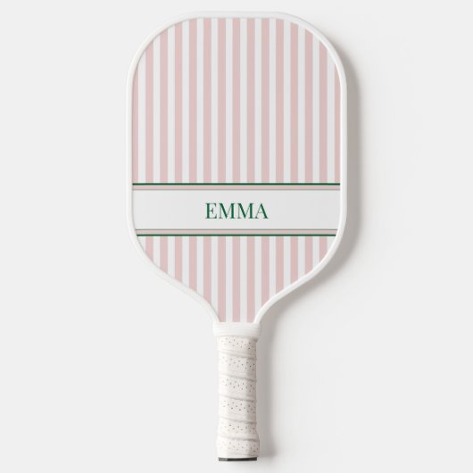 Modern Stripes Pink and Green Personalized Name Pickleball Paddle (Voorkant)