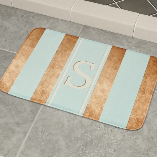 Modern Stripes Robin Egg Blue Copper Bath Mat
