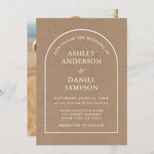 Modern Stylish Arch Kraft Photo Wedding Kaart