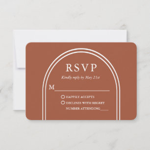 Modern Stylish Arch Wedding Terracotta RSVP Kaartje