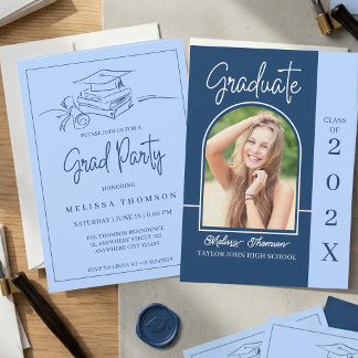Modern Stylish Blue Arch Photo Graduation Party  Kaart
