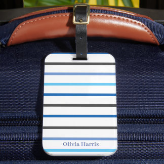 Modern Stylish Blue Stripes Custom Bagagelabel