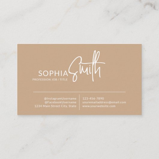 Modern Stylish Boho Cream Beige Handwritten Script Visitekaartje (Achterkant)