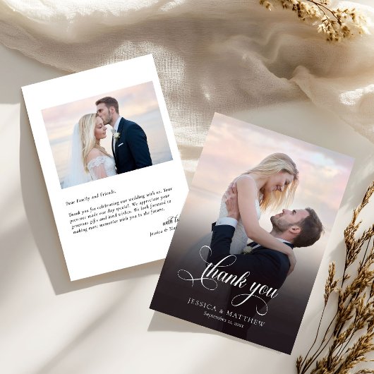 Modern Stylish Calligraphy Script Photo Wedding Bedankkaart